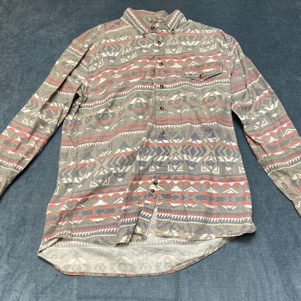 VTG Western Plains Shirt Men's Multicolor Aztec Tribal Long Sleeve Button Down